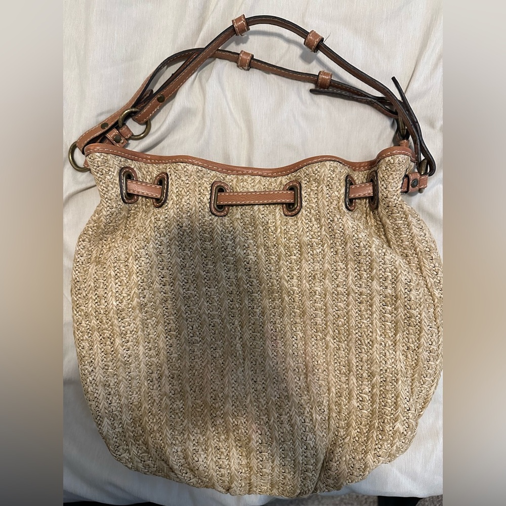 Stylish Tan Woven Fossil bag